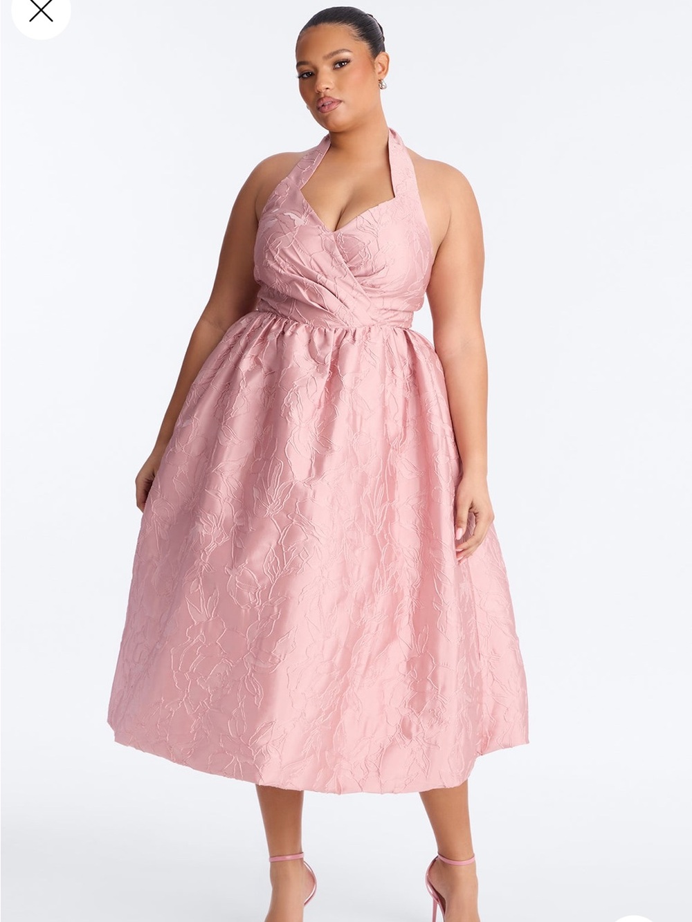 Keep You Enchanted - Blush Halter Jacquard Midi Dress Fashion Nova